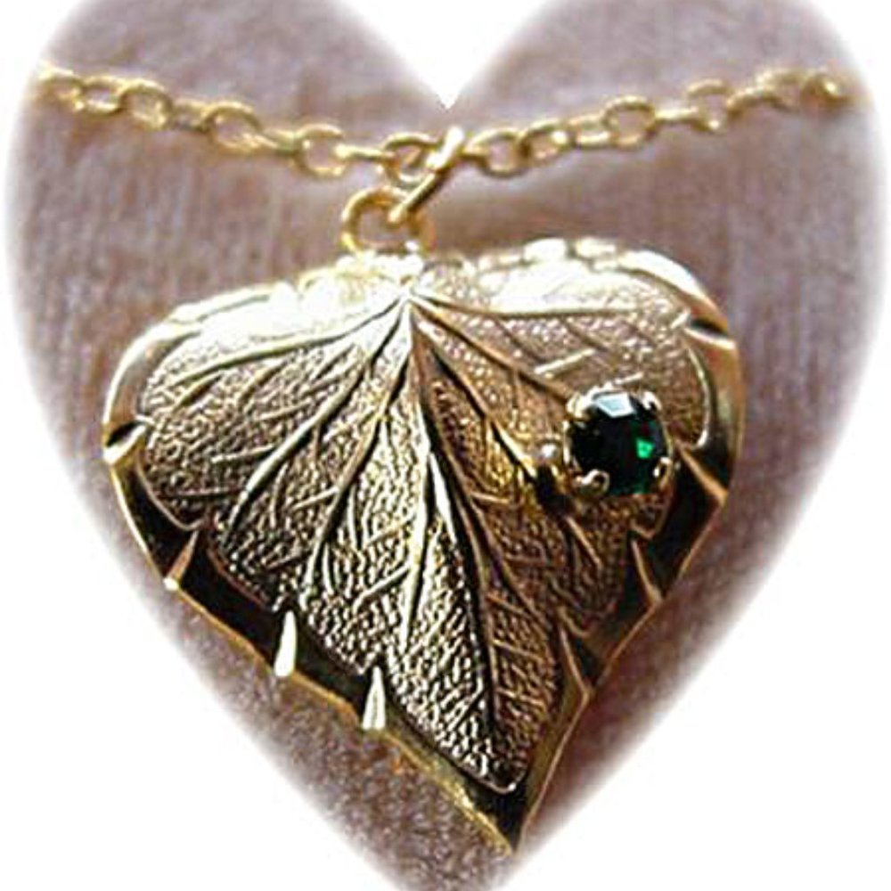 May Birthday Stone Necklace Leaf Heart Shape Pendant